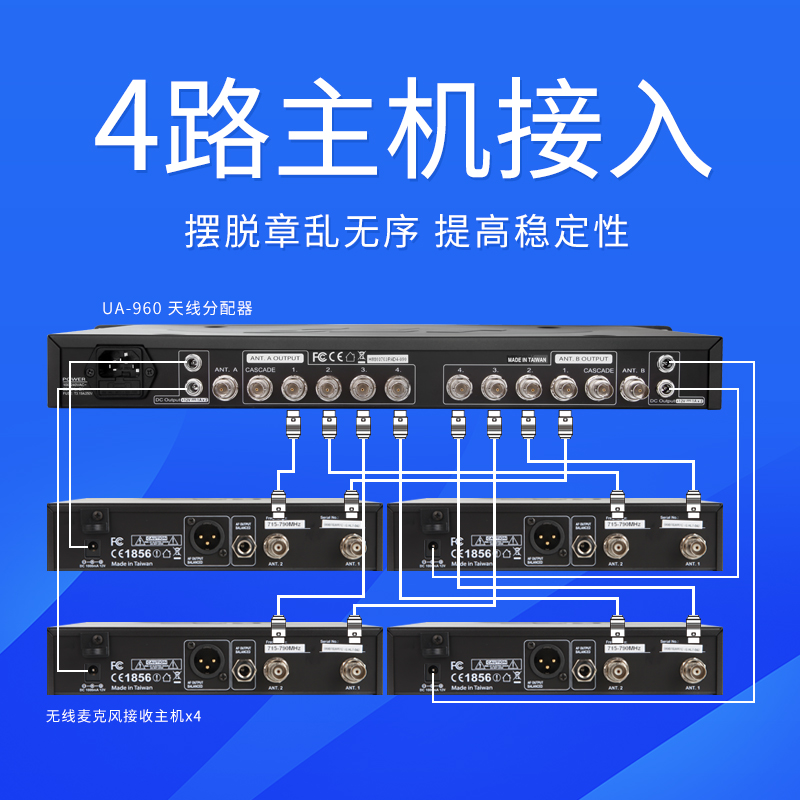JTS UA-948專(zhuān)業(yè)無(wú)線話筒天線放大器 U段一拖四無(wú)線話筒的信號(hào)增強(qiáng)利器